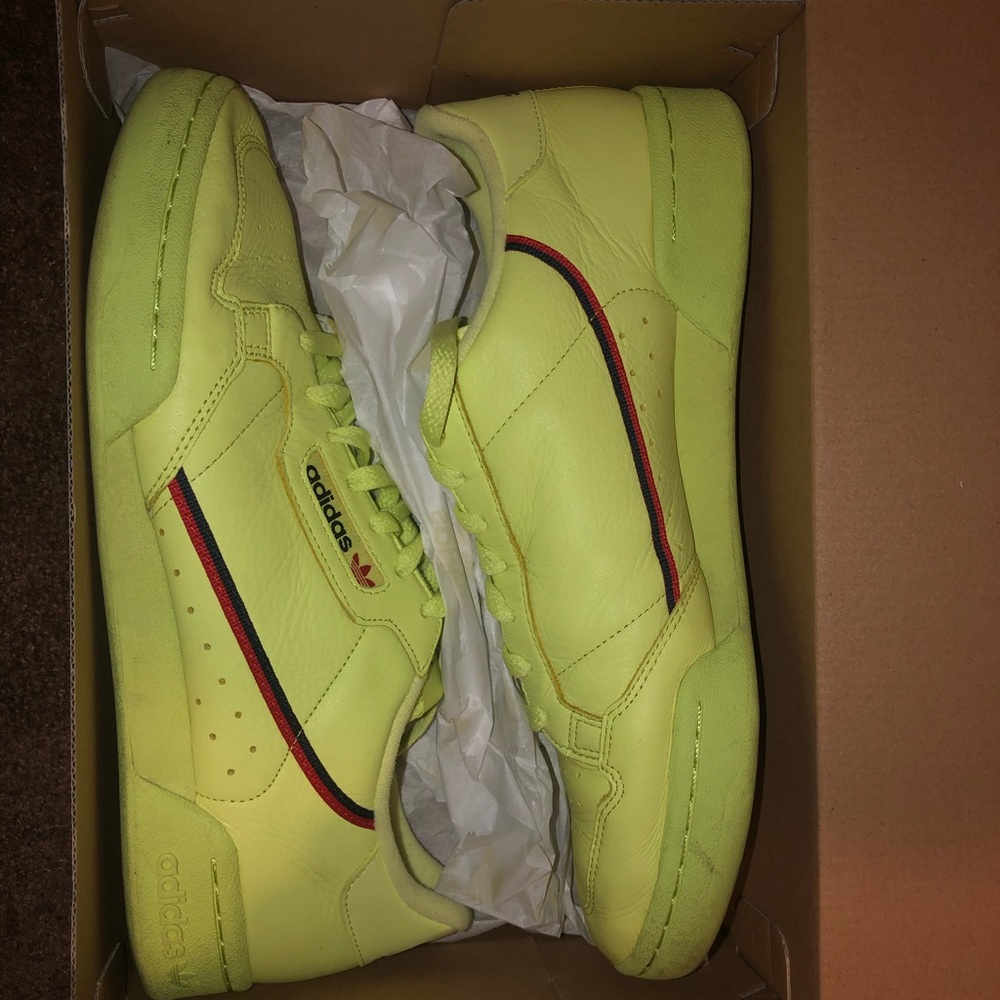 Adidas Continental 80 shoes. Neon